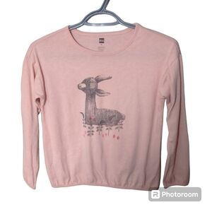 Tea Collection Baby Llama Graphic Long Sleeve‎ Top Pink Size 10